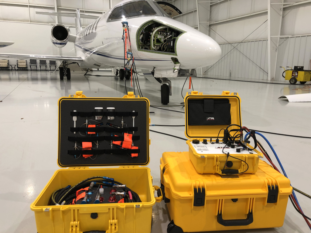Business jet prepared for RVSM and inspection service